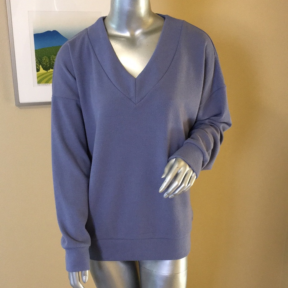 FELINA | Long Sleeve Ribbed Drop Shoulder V-Neck Sweater Top